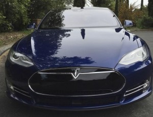 A Tesla Model electric vehicle is shown in San Francisco, California