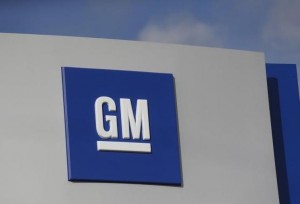 The GM logo is seen at the General Motors Warren Transmission Operations Plant in Warren, Michigan